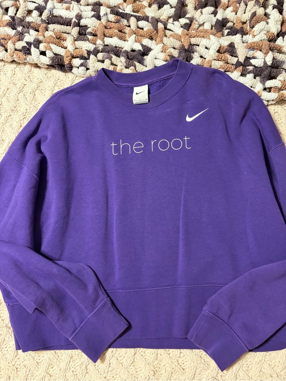 Nike Women’s Purple Crewneck CROP Sweatshirt with 'the root'